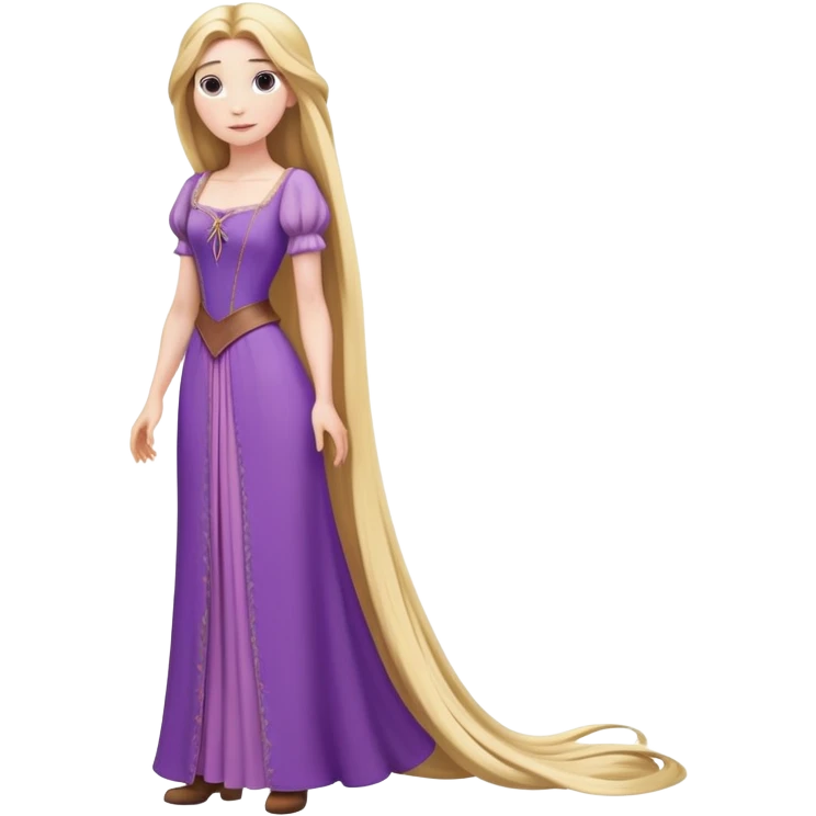 full body Rapunzel with purple dress, extremely long blonde hair, minimal style emoji