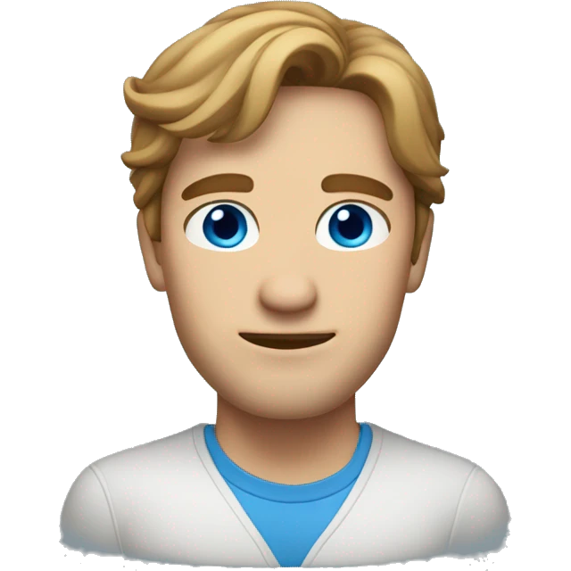 light brown hair chin length man with long face, hair sticking up blue eyes emoji