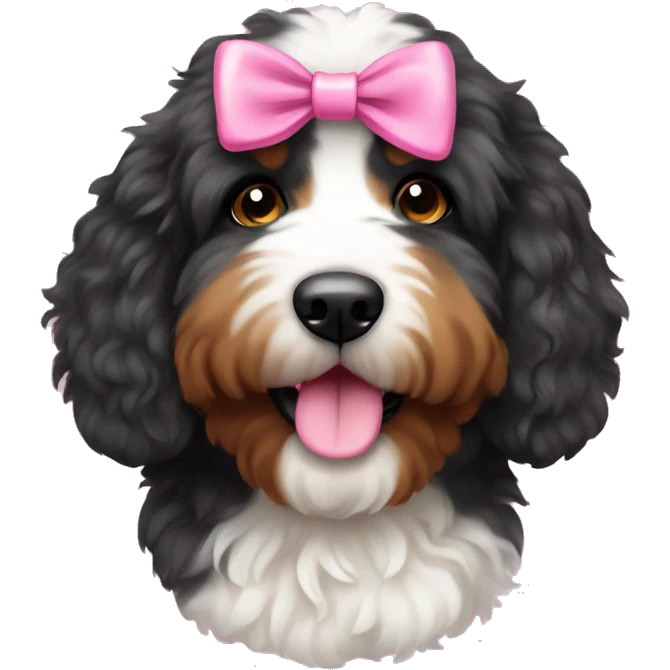 Bernedoodle with a pink bow emoji