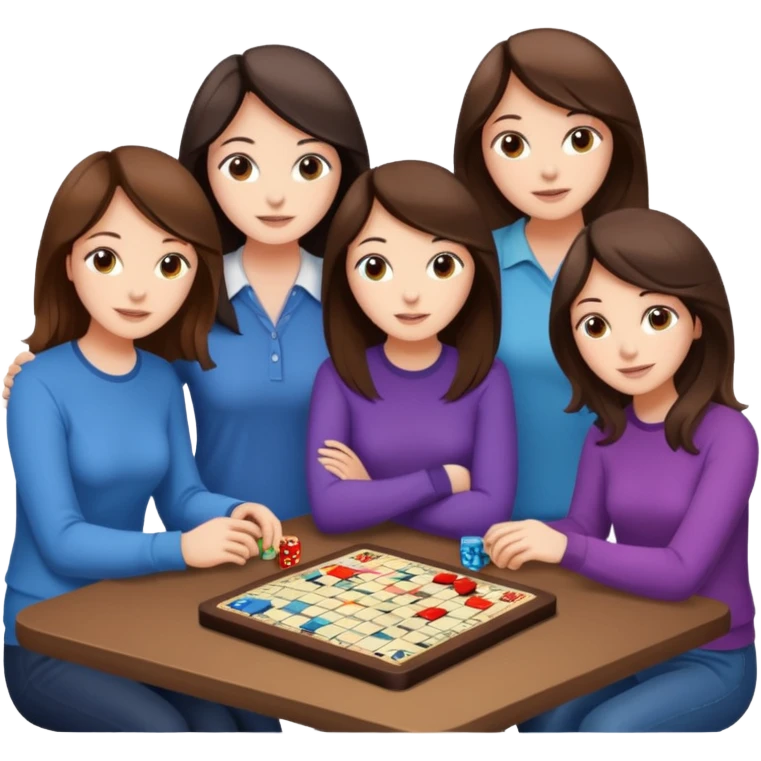 4 brunette friends playing board game emoji