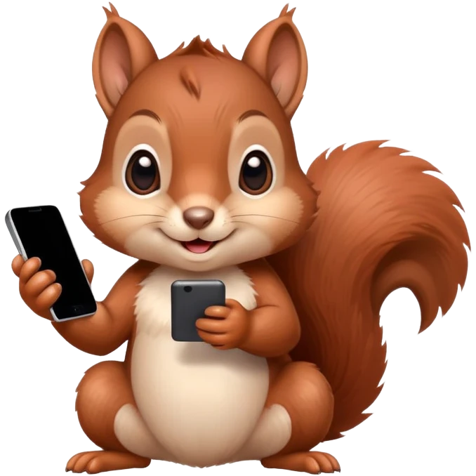 cute brown squirrel with blushing red cheeks holding a smartphone in its paw emoji