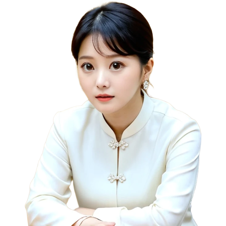 검정머리에 책읽고있는 여자. 해줘. 그리고 그 책으로 얼굴 반은 가린듯한 머리는 약간 파마 앞머리 없고 그리고 너무 무섭게 말고 책 읽는다고 얼굴 반은 가린듯한 책은 흰색에 보라색 노란색 섞여있고. 약간 미소 옷은 흰색.  emoji