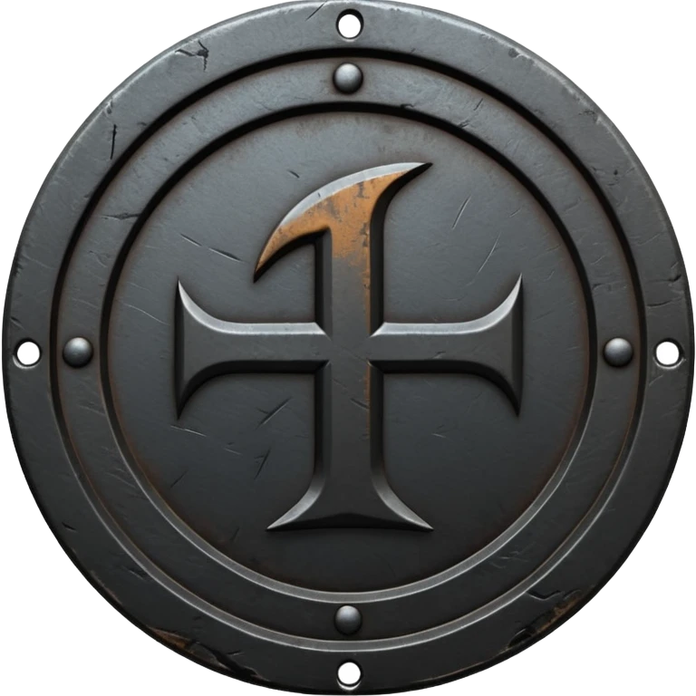 Minimal emoji, gothic metal coin made of black steel, engraved number 1 at the center, ancient industrial aesthetic, worn metal texture, no glow, no neon, flat emoji design, centered, transparent background emoji