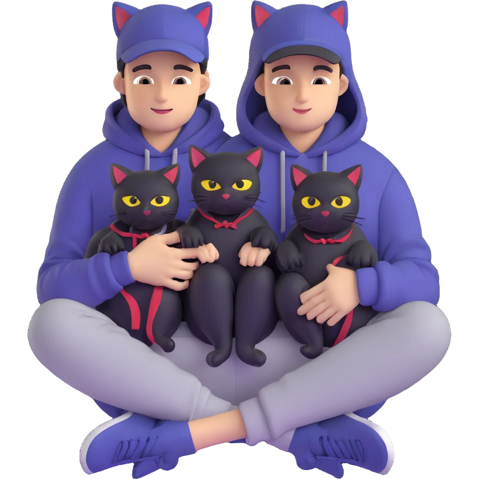 guy with a cap and hoodie, two black cats on his lap emoji