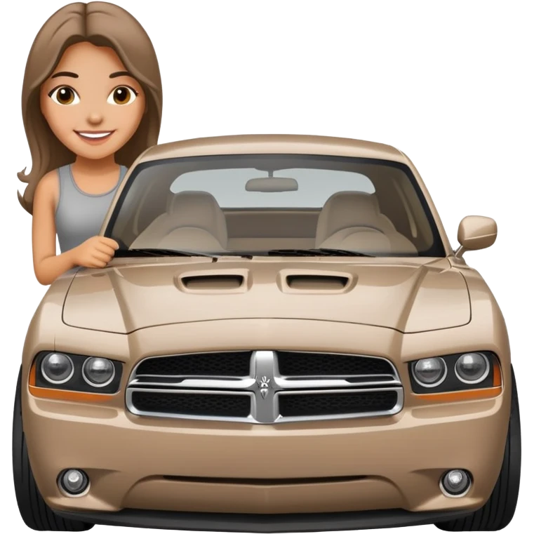 pretty tan girl with a gray dodge charger behind her emoji
