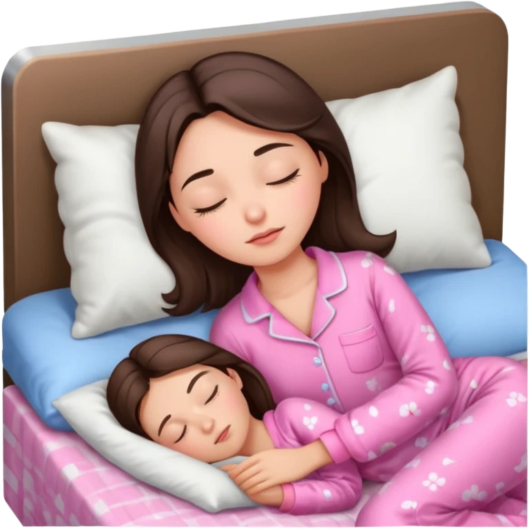 Brunnete girl sleeping withh pink pijamas emoji
