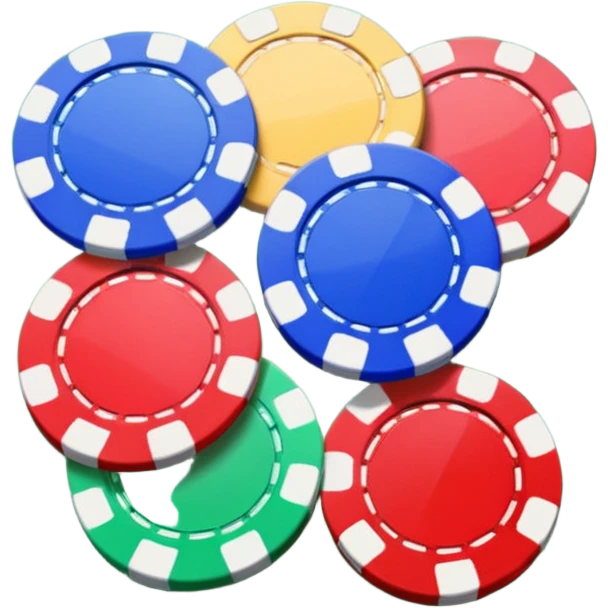 Poker chips, scattered around with 5 cards containing 3 of a kind emoji