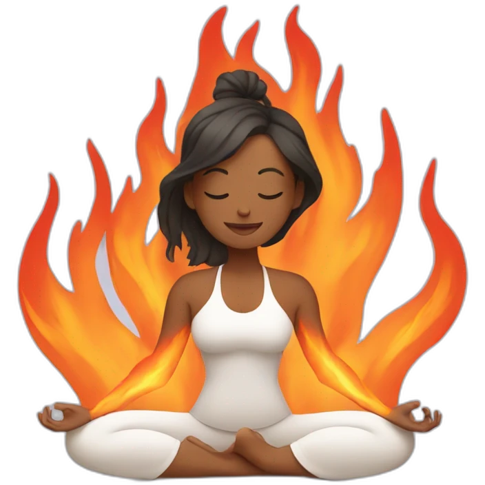 woman doing yoga surrounded by fire emoji