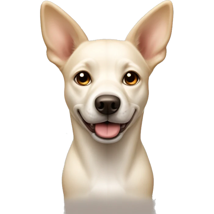 cream white colored dog, pointy ears, brown eyes, light brown nose emoji