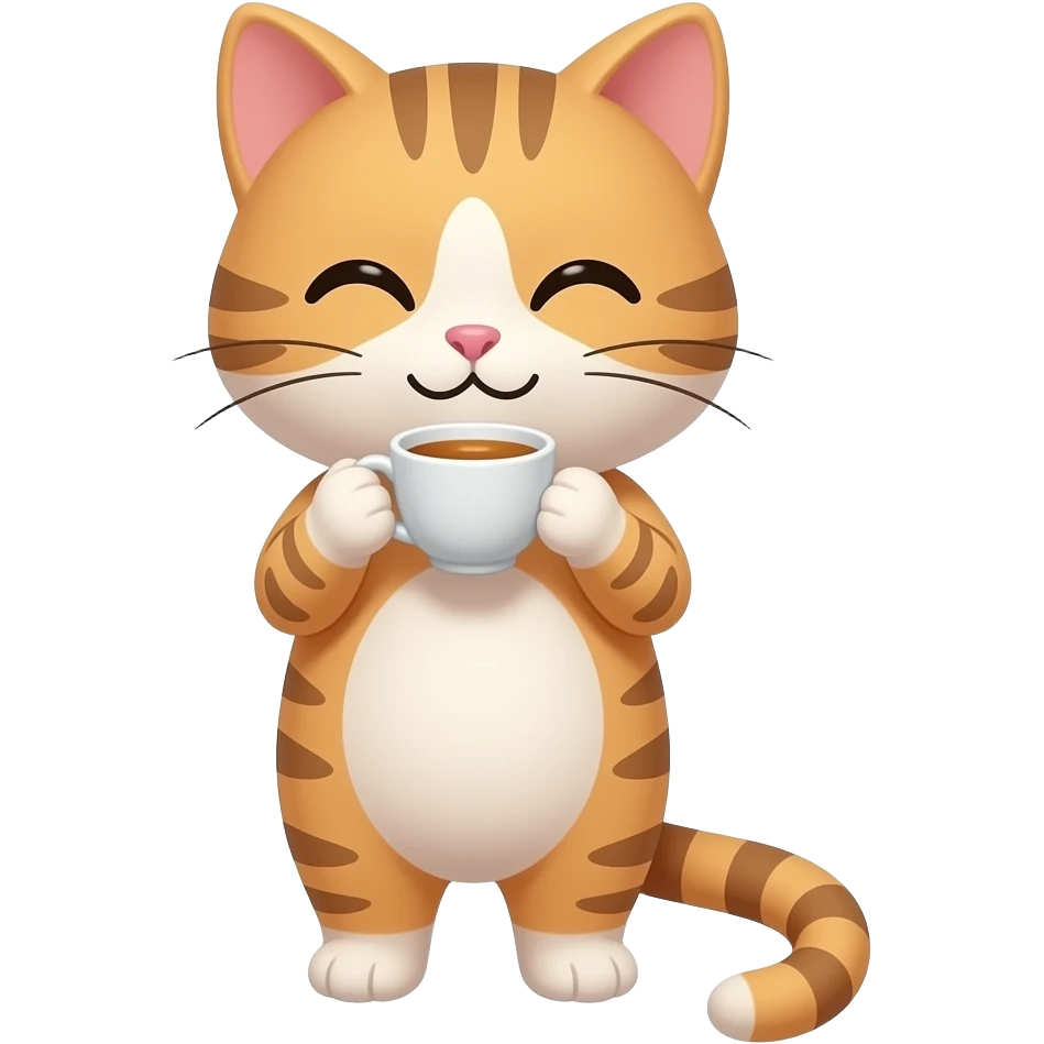 a happy cat drinking tea emoji