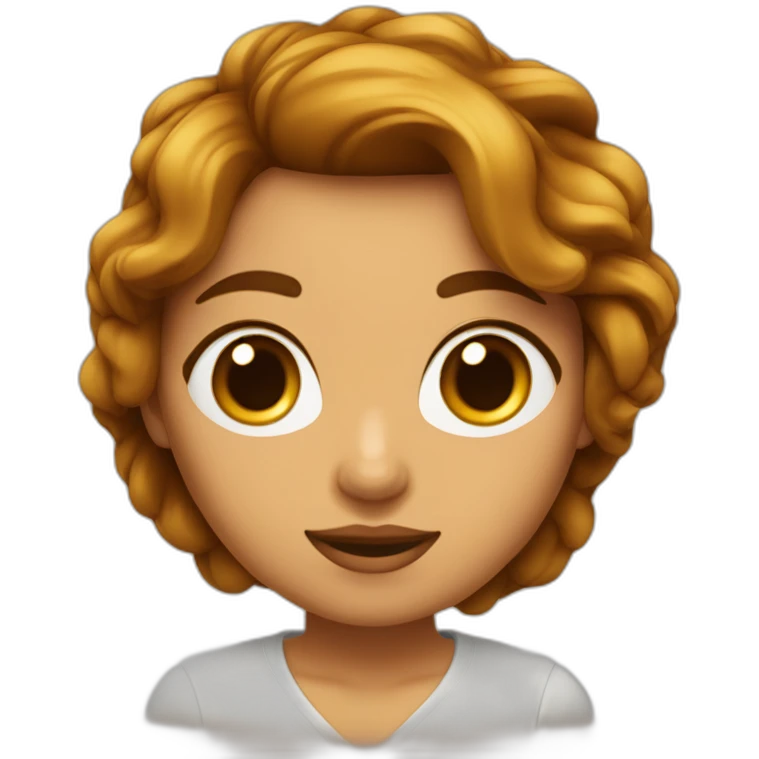 chica con pelo castaño ondulado y largo, con ojos marrón miel emoji