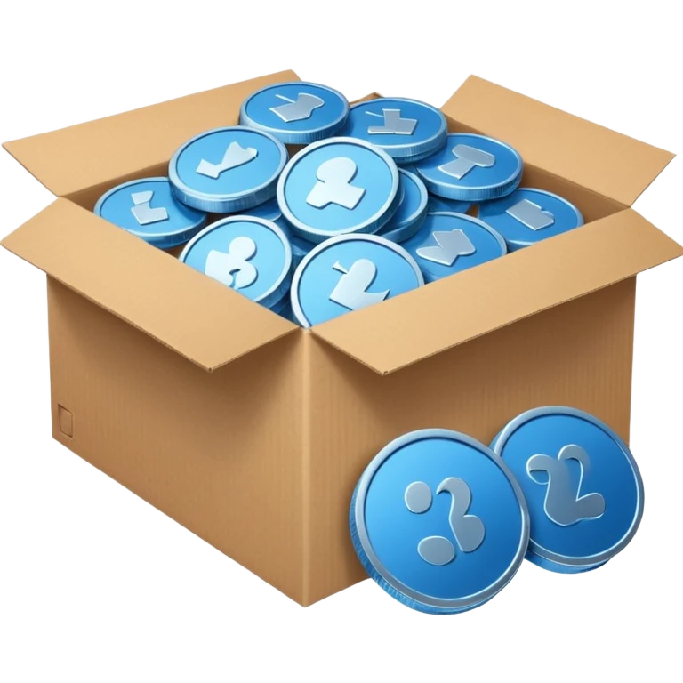 blue coins credit in a cardboard package emoji