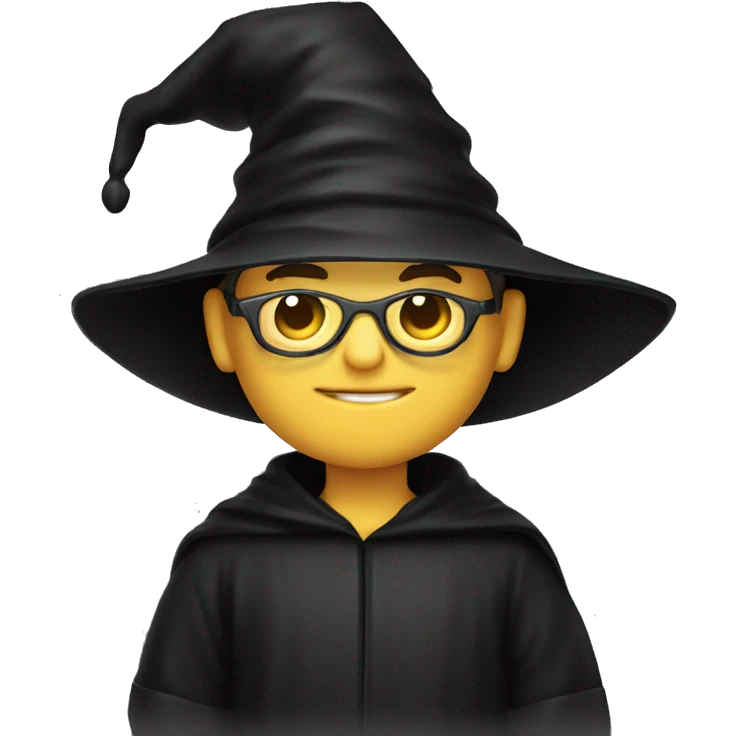 Caucasian boy with sunglasses wearing a black wizard hat emoji
