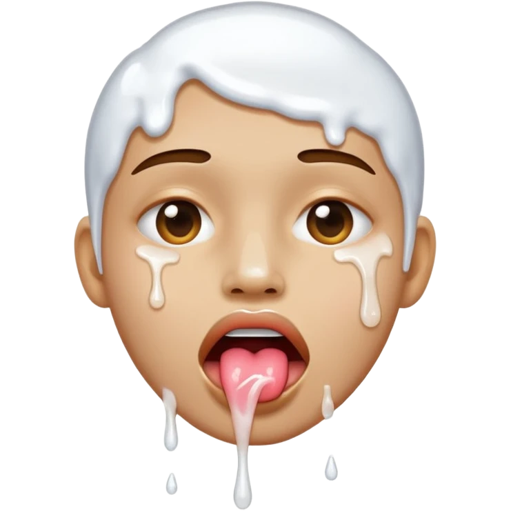 White liquid on a face dripping from tongue emoji