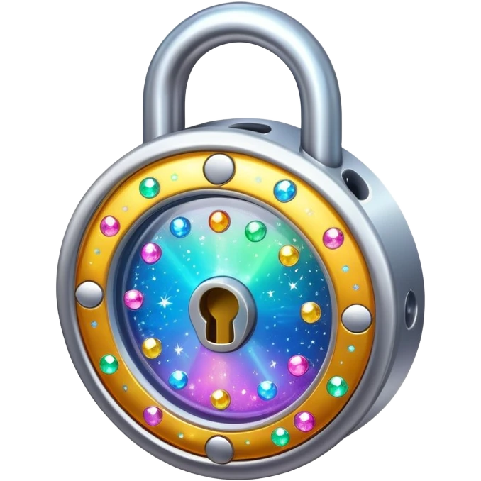 A magical lock with colorful sparkles and mystical glow around it emoji