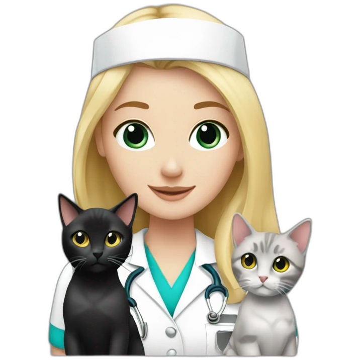Nurse Blond white girl with 2 cats  one grey and one black emoji