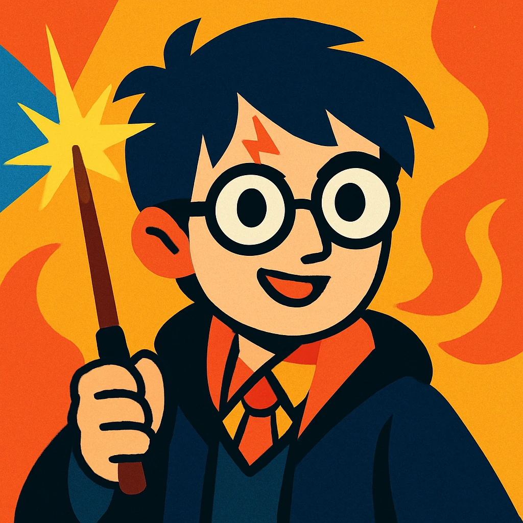 Harry Potter with glasses, lightning scar, and wand in vibrant cartoon style emoji