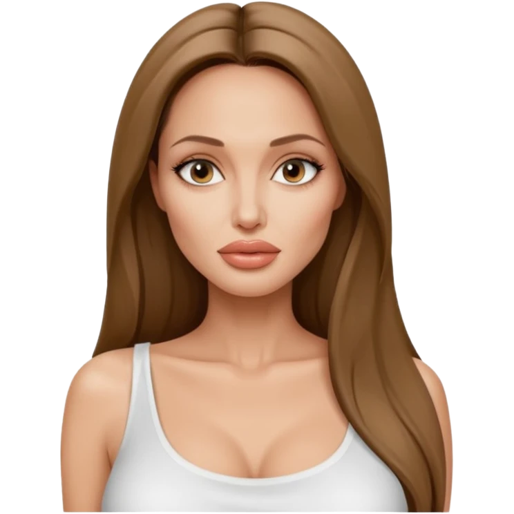 Angelina jolie , fashion model Beautiful woman model adult   large breasts  with close set eyes tan skin, full lips  long hair straight model white  top   emoji