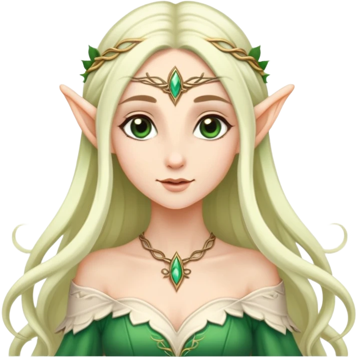 very feminine elf with long flowing hair, delicate features, elegant dress emoji