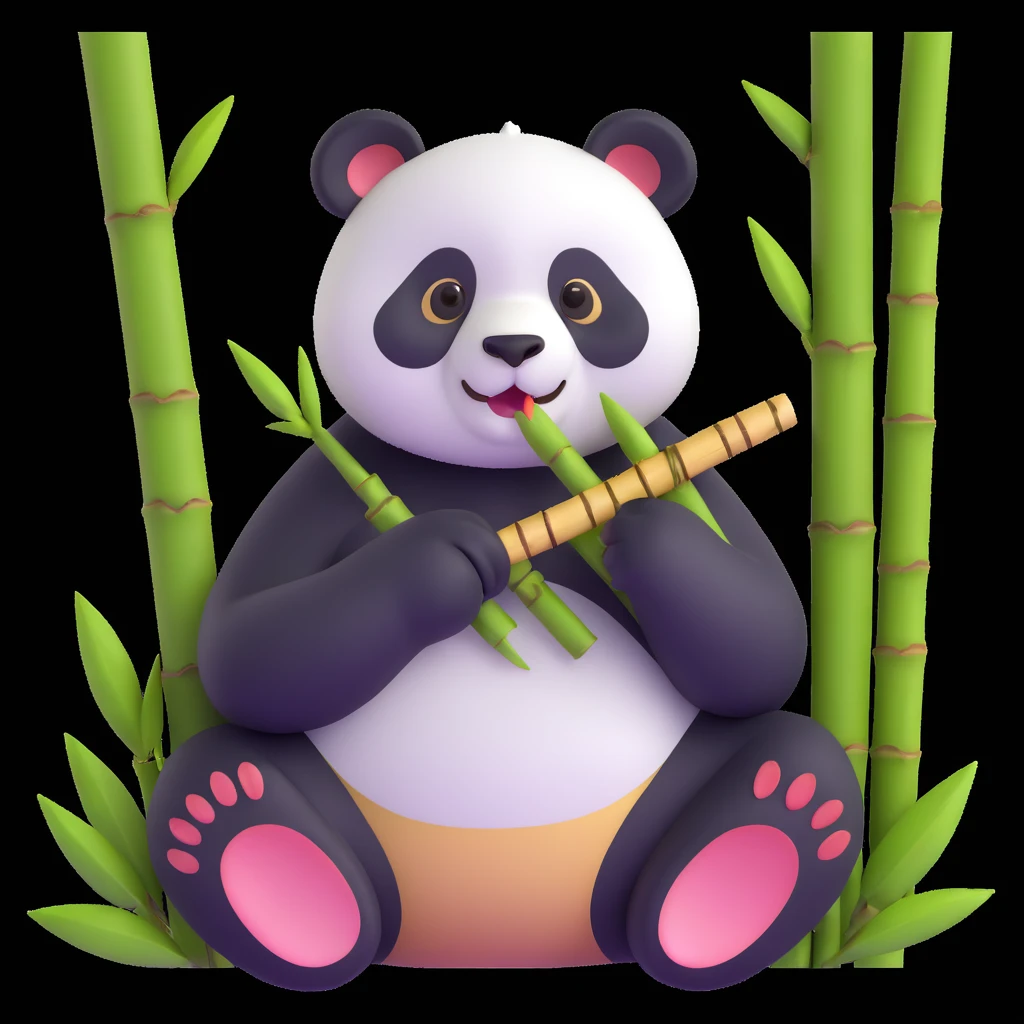 panda eating bamboo in forrest, close up pose emoji