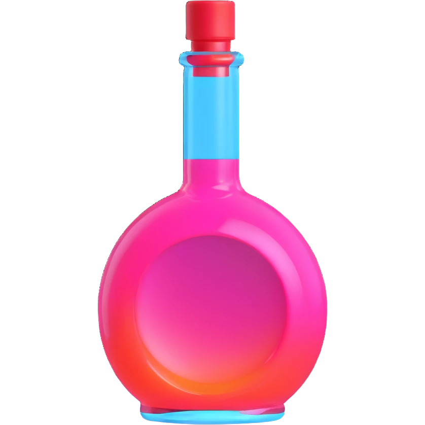 a blue motion tiled to the left, with a round glass bottle no handle, neon  emoji