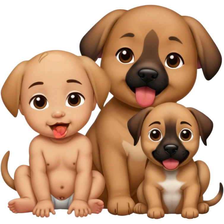 Black mouth cur dog sitting next to a baby with dimples and dark brown hair emoji
