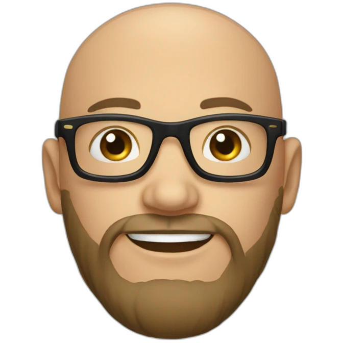 A young bald white man with round black glasses and a big black beard. emoji