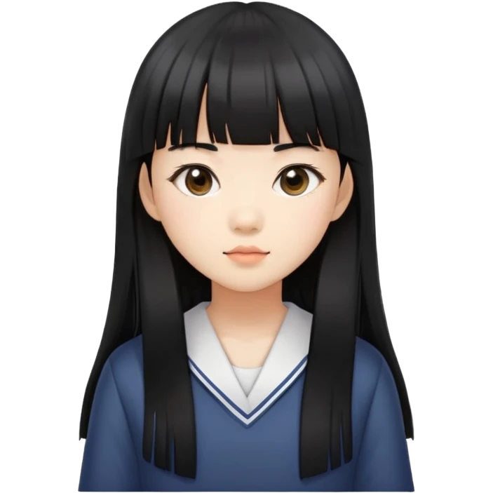 Asian schoolgirl with straight black hair, long length, and blunt bangs emoji
