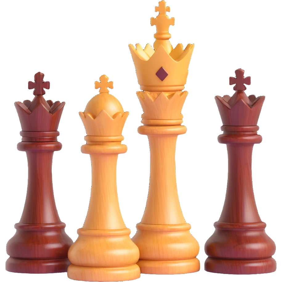 three chess kings made of rich mahogany wood, elegant style, 3D, grouped emoji
