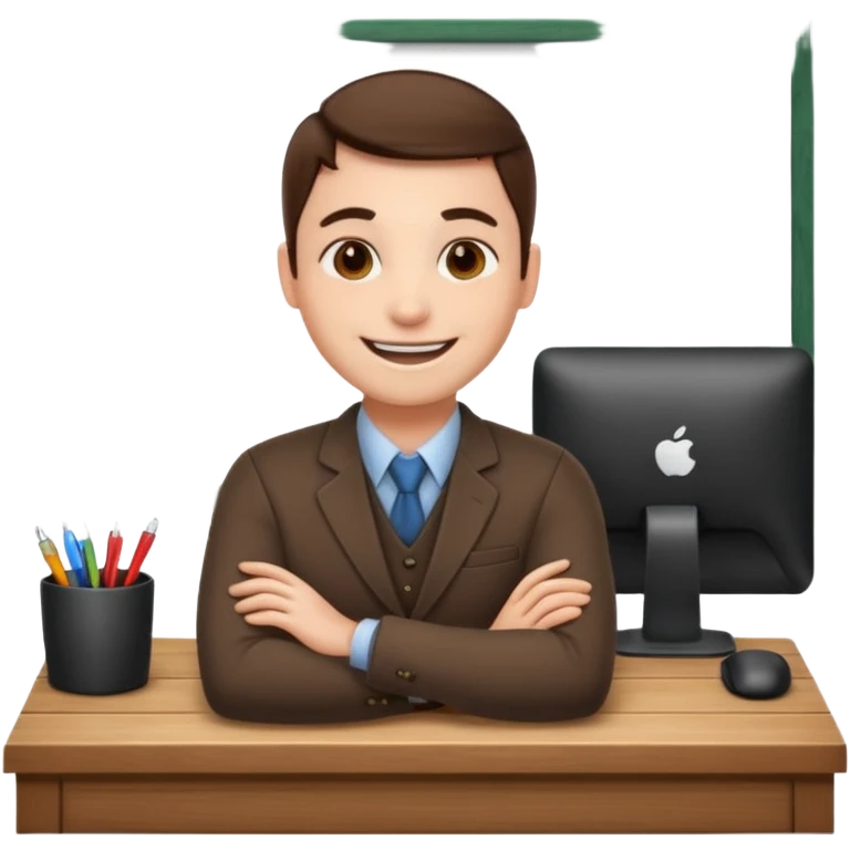 happy employee sitting at a desk emoji