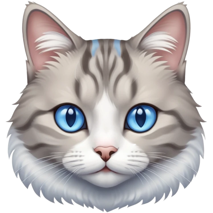 Grey and white tabby cat with blue eyes  emoji