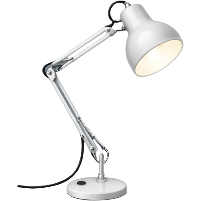 A small white desk lamp with a round base and a flexible, jointed neck. It leans forward playfully, like it’s alive, with a big circular light as its “head.” Iconic and full of character. emoji
