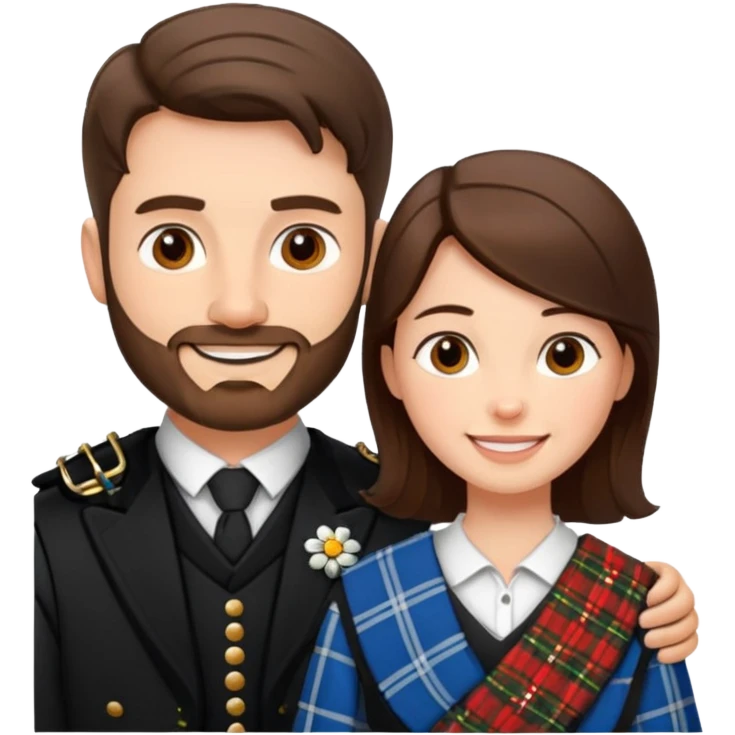 scottish man with stubble in kilt with brunette wife emoji