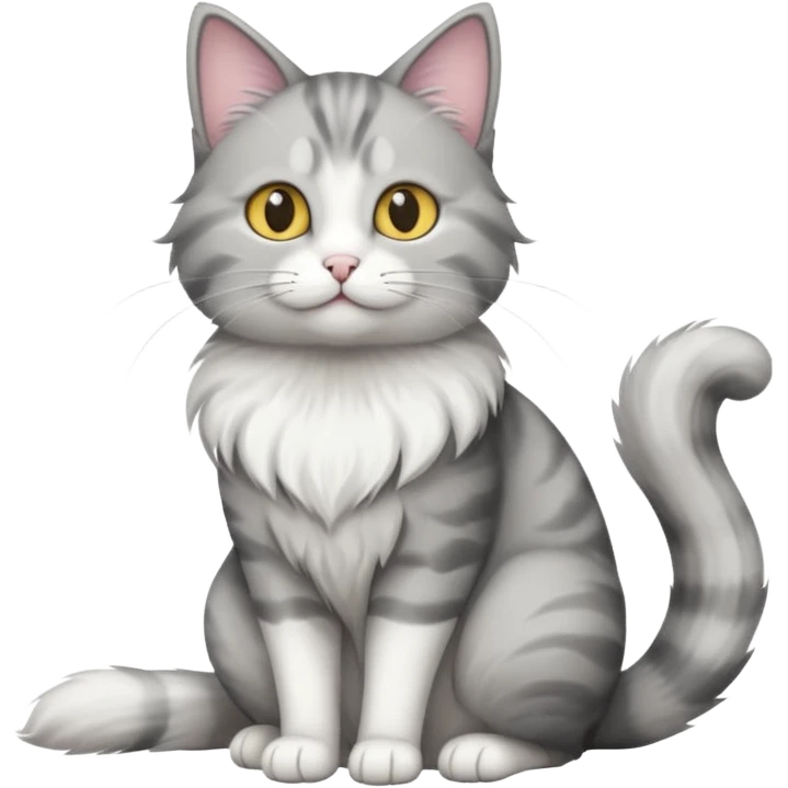 a grey and white cat sitting regally emoji