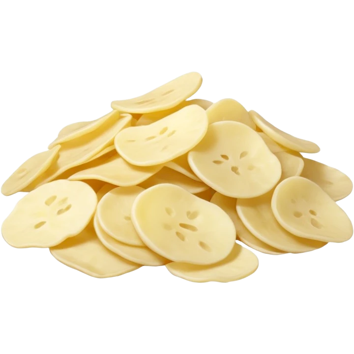 loose scatter of off-white potato flakes with irregular, lightweight shapes, slightly translucent dry texture, thin curled edges, uneven sizes, dehydrated instant mashed potato flakes, soft lighting, subtle shadows, emoji scale emoji