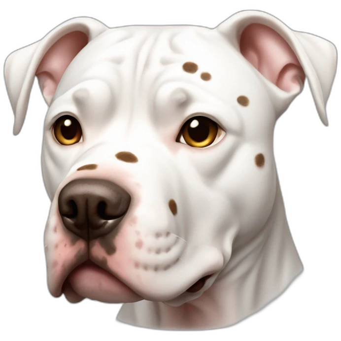 white pitbull dog with brown spots in the face and a big one spot in the eye emoji