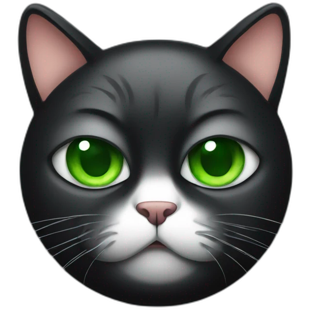 grumpy fat black cat with green eyes emoji