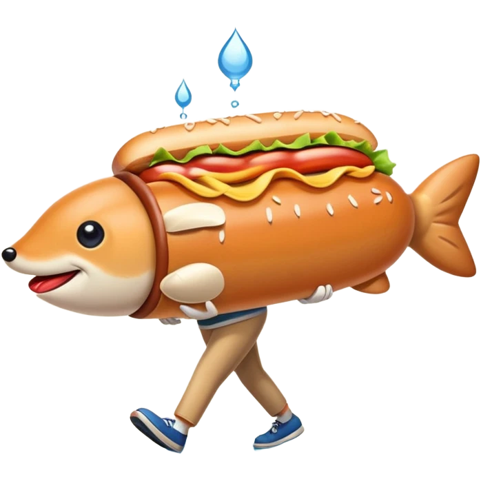 A hot dog walking a fish  emoji