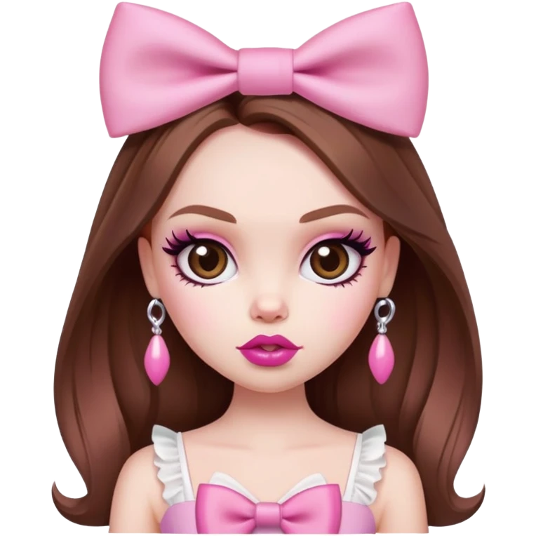 pretty bratz baddie, pale skin, pink bow, brown hair emoji