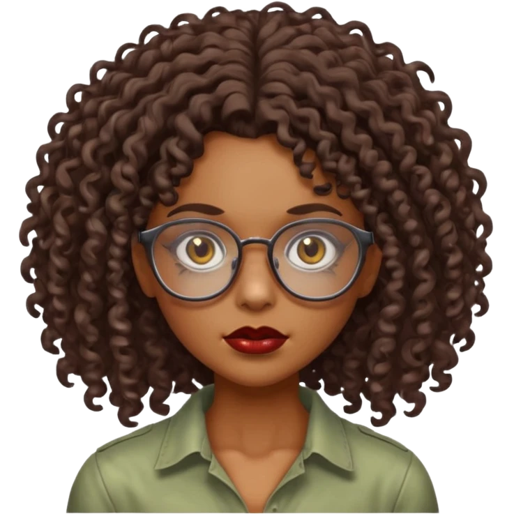 Faz uma zombie feminina parda, muito bonita, cabelo cacheado, óculos de grau e olhos castanhos emoji