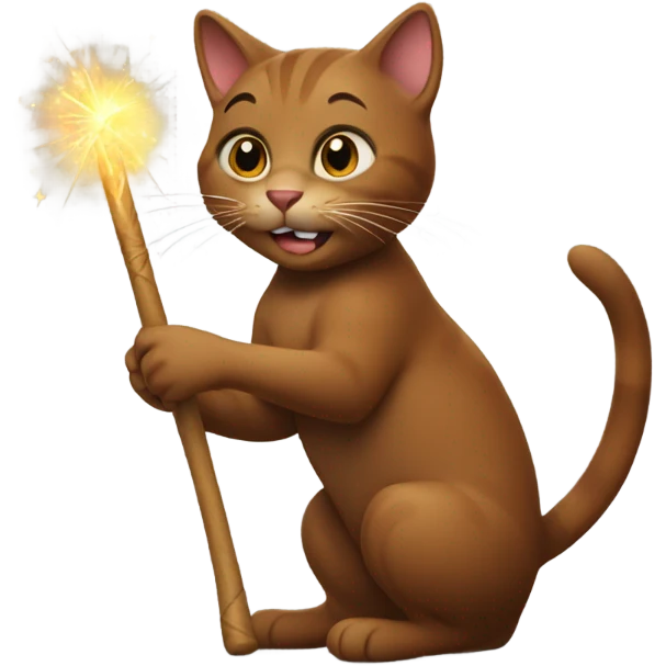 Brown cat with magic stick  emoji