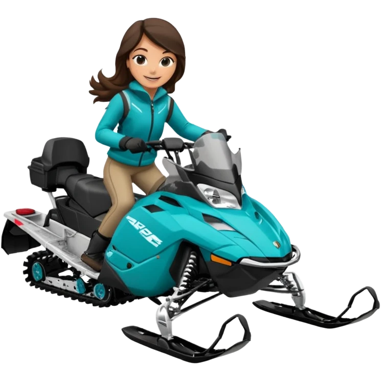 Can you create an emoji of a brunette girl on a teal polaris khaos 850 155 snowmobile action shot emoji