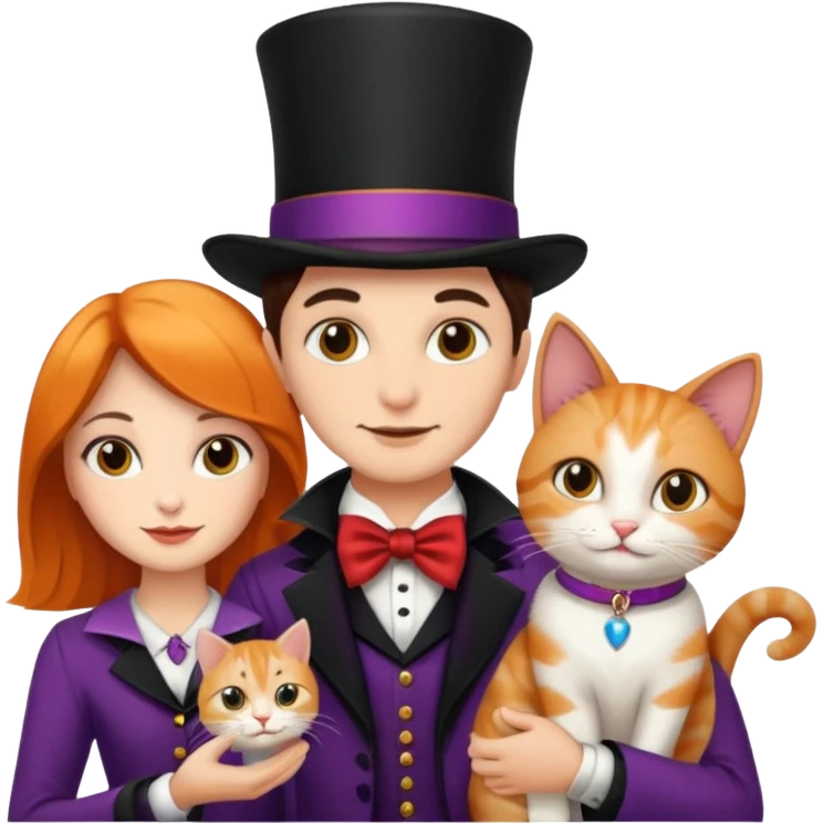 magician couple and their pet cat emoji