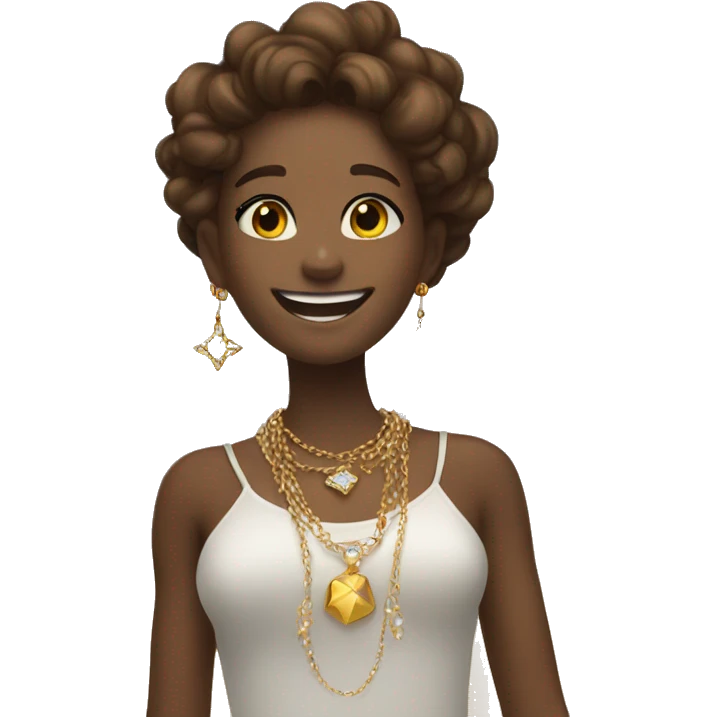 smiling girl with jewelry floating in the sky emoji
