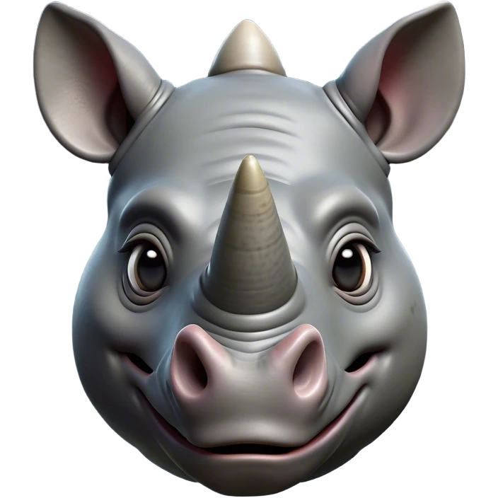 Cinematic Comical Rhinoceros Portrait Emoji, Head tilted dramatically with an exaggeratedly amused expression, featuring a striking, glossy slate-gray hide with a boldly textured horn, wide, expressive eyes filled with playful disbelief, Simplified yet hilariously expressive features, highly detailed, glowing with a slightly sassy glow, high shine, dramatic yet playful, stylized with an air of cheeky wild mischief, bright and endearing, soft glowing outline, capturing the essence of a spirited and over-the-top rhinoceros, so meme-worthy it feels like it could charge its way into internet fame instantly! emoji