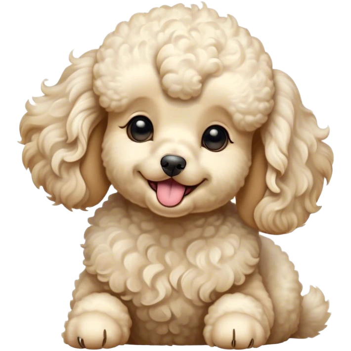 Cinematic Cute Yawning Cream Poodle Portrait Emoji, Head tilted slightly with a dramatic, wide-open yawn, displaying a soft, curly cream Fur with delicate texture, floppy ears slightly drooping, round warm eyes barely open in drowsy contentment, Simplified yet irresistibly adorable features, highly detailed, glowing with a soft, cozy glow, high shine, relaxed yet expressive, stylized with a touch of whimsy, bright and endearing, soft glowing outline, capturing the essence of a sleepy yet affectionate companion, so drowsy it feels like it could stretch right out of the screen and curl up for a nap! emoji