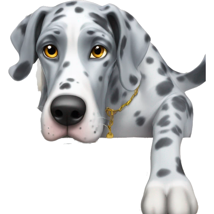 Blue Merle Great Dane eating eggs  emoji