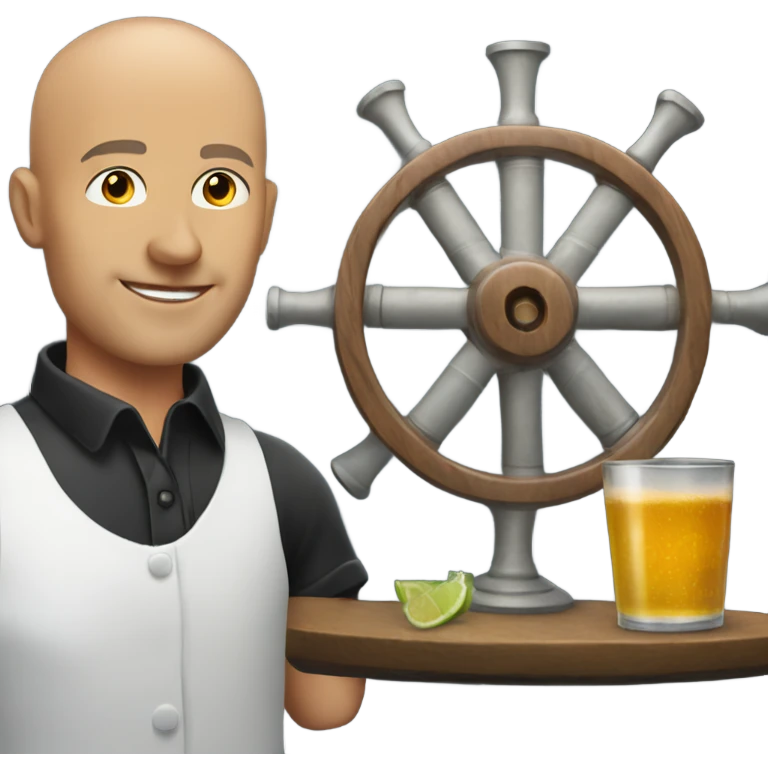 bald bartender next to a shot wheel emoji