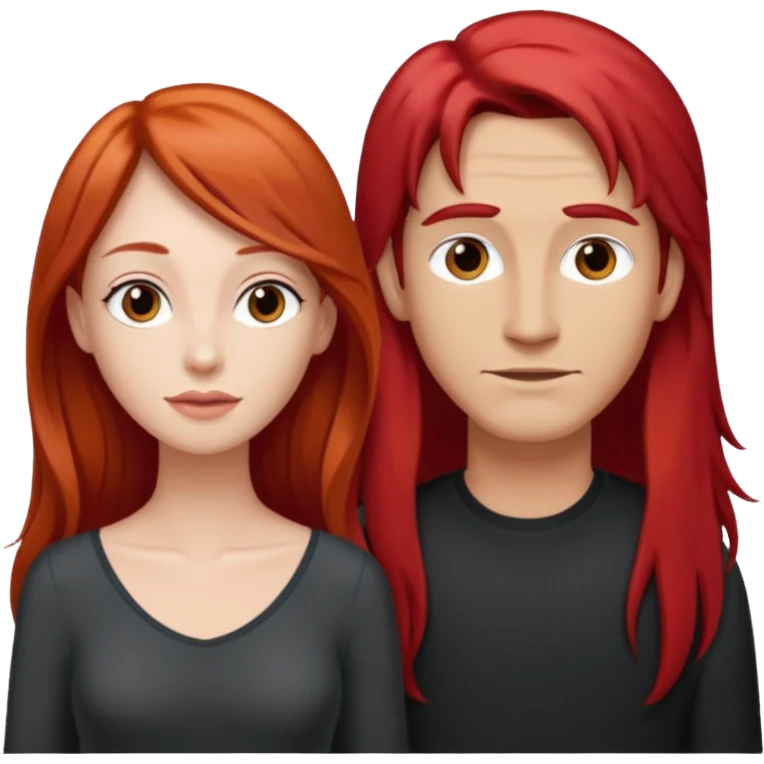 Mujer flaca con cabello largo color rojo color de piel blanca, hombre de color medio moreno con cabello color negro, flaco emoji