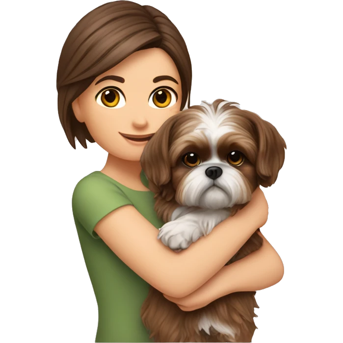 brown hair girl holding a Yorkie Shih Tzu puppy￼ emoji